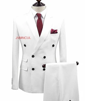 2 бр., мъжки костюми с ревера, Оборудвана бизнес яке за Младоженеца, Двубортный яке, смокинги, сватбени мъжки костюми (сако + панталон + вратовръзка)