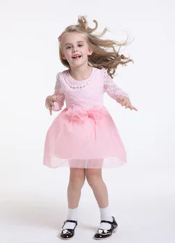 2017 Ново дантелено Принцеса Рокля за момичета, летни ежедневни вечерни рокли с цветен модел И Голям лък, розово-Бяла на детски дрехи
