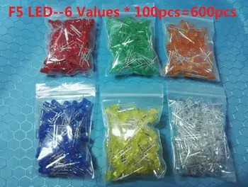 6 стойности * 100шт = 500шт 5 мм набори от led диоди Оранжев Бял Червен Зелен Син Жълт диоди, излъчващи светлина F5 комплект комплект опаковка от 6 цвята