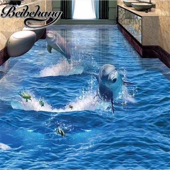 beibehang Декоративни подови живопис на поръчка самозалепващи 3d тапети, стенни картини за хола делфин 3 d пол водоустойчив