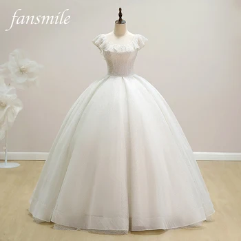 Fansmile 2021 Нови Бални Рокли Vestido De Noiva, Сватбени рокли, Реколта Дантелени Сватбени рокли От Тюл Размер Плюс, FSM-180F
