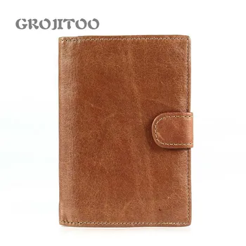 GROJITOO Нов портфейл от телешка кожа с горния слой, мъжки портфейл от естествена кожа с няколко карти, с голям капацитет, бизнес мъжки портфейл за почивка