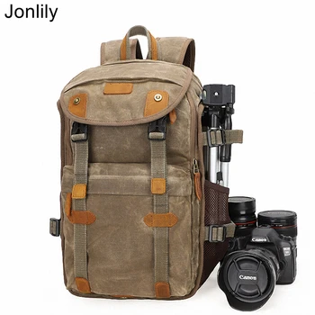 Jonlily Мъжки Водоустойчив Платно раница за камера, мъжка чанта за съхранение на снимки, Пътна Чанта за лаптоп 15.4 инча -KG542