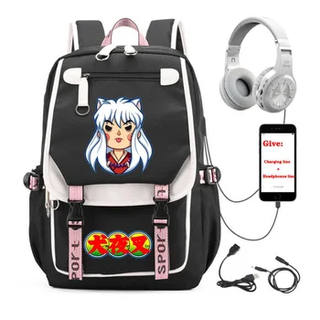 USB Зареждане Раница за лаптоп тийнейджъри аниме раница Инуяша Женски мъжки Раница За Пътуване студентски Училищна чанта за книги