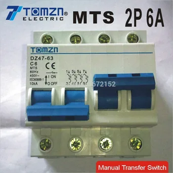 Автоматичен прекъсвач MCB 50 Hz / 60 Hz с ръчно превключване на захранването 2P 6A MTS 400 ~