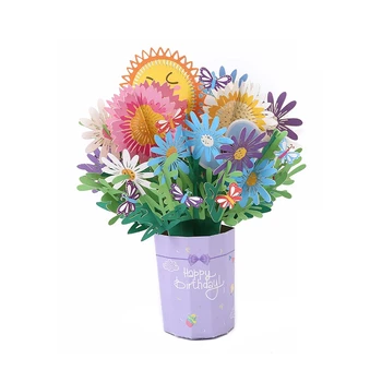 Букет от цветя, с Подсолнухом, 3D Хартиени Цветя-Картичка За мама, Татко, Приятелка, гадже, Сестра, Брат, Приятели