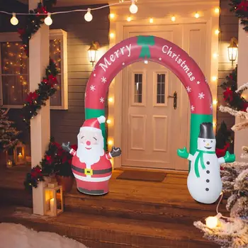 Гигантска Коледна Надуваема Арка с Сантой и Снеговиком, Надуваеми декорации за двор с led подсветка на Коледа, Коледа на открито