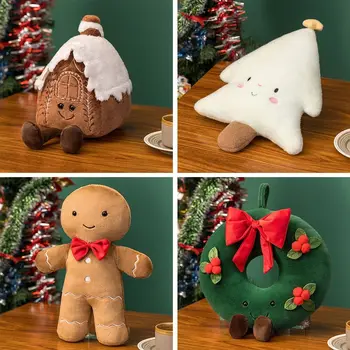 Коледни Шоколадови Бисквитки Във Формата На Къща Забавна Коледна Елха Декор За Парти Възглавница Е Мека Кукла Плюшен Възглавница Плюш