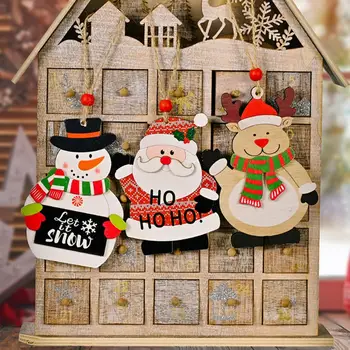 Красив Дядо Коледа, Снежен Човек Лосове Дървен Окачен Медальон Коледен Орнамент Преносим Декоративен