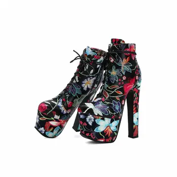 Модни Ботильоны, Дамски Кожени Полусапожки на платформата, Пикантни Женски Обувки с Извънредно Високи Токчета, Вечерни Червени дамски Обувки, Голям Размер на 46