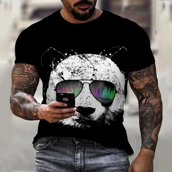 Мъжка тениска Годишно От 2021 Нова 3D creative Панда/животински Принт Стръмни Забавни Върхове Мъжка Тениска С Кръгло Деколте и Къс Ръкав Модерен Мъжки S-4xl