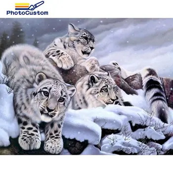 Направи си САМ Рамка за Снимки По Номер на Снежен леопард Комплекти Картина с маслени Бои От Броя Животни Модерна Рисунка Върху Платно Ръчно Рисувани Артистичен Подарък