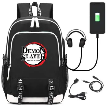 Нов Demon Slayer: Kimetsu no Yaiba USB Раница Училищна Чанта Женски Мъжки Пътни Чанти Cosplay Деца Тийнейджъри Студентски Ученически Чанти Чанта за Книги