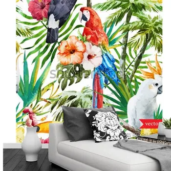 Потребителски 3d стенописи, джунгла toucans, акварел, живопис papel de parede, бар на хотела, хол разтегателен ТЕЛЕВИЗИЯ стени спалня тапети