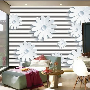 Потребителски 3D стенописи, Съвременната простота на триизмерни бели цветя papel de parede, хол разтегателен ТЕЛЕВИЗИЯ стени спалня тапети