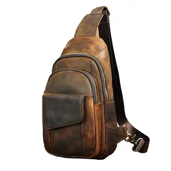 реколта мъжки нагрудная чанта от естествена кожа, Бизнес и Ежедневни градинска чанта-прашка HR-32135