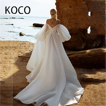 Сватбена рокля MACDOUGAL За жени 2022, Сватбената Рокля Трапецовидна форма, с Пищни ръкави и отворени Рамене, Сватбената рокля Чаена дължина на Поръчка