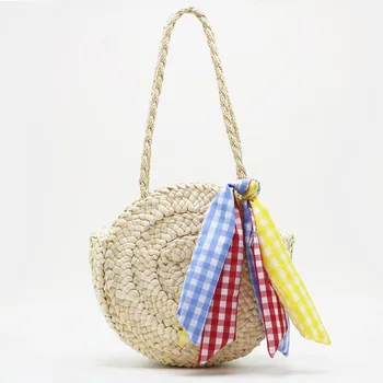 слама пазарска чанта през рамо тъкани торби кръгли сламени чанти дамска лятна чанта от ръчно изработени от ратан