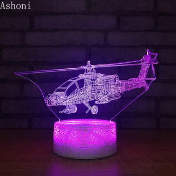 Хеликоптер 3D Акрилни Led нощна светлина Сензорен 7 Цвята променящата Маса с Настолна Лампа Начало Декор Вечерни Декоративен Светлина Коледен Подарък