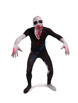 Хелоуин Ужас Cosplay Гащеризон Костюм Печат и оцветяване на черно-бели червено кървава модел Lycar пълен Боди